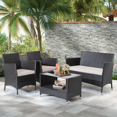 Fit outdoor environment with colorfast hand-woven mix brown PE rattan<br>Rustproof metal frame with sturdy construction for strong stability<br>Soft and thick cushions for a cozy sitting feeling<br>If you wanna clean the cushion covers  just remove them w
