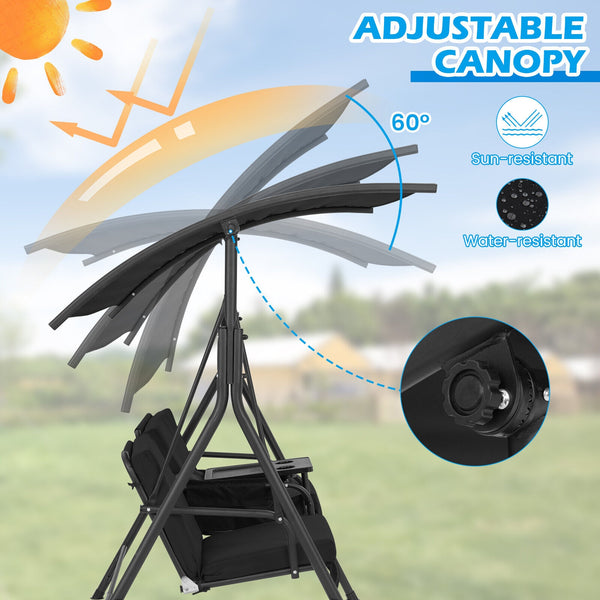 Simple assembly required.<br>Double the happiness with 2-seat design<br>Reinforced structure with anti-slip feet provide excellent stability<br>High density back and seat cushions with straps for better support<br>The heavy-duty spring hooks ensure smooth