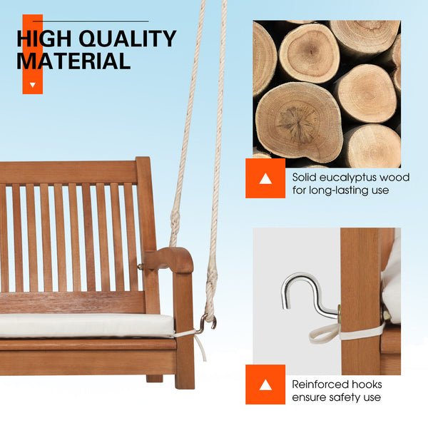 Sit on the comfortable porch swing on a hot summer night and sip a glass of wine with your beloved ones! Â  This 2-person porch swing bench is made of solid wood frame with a spray-painted surface  which can bring you an extraordinary experience while pro