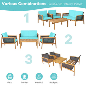 Come with 2 packages  may arrive separately <br>High quality acacia wood for steady performance and rustic touch <br>Withstand weather variations thanks to its all-weather mix of brown PE rattan <br>Bring a soft sitting experience with breathable and thic