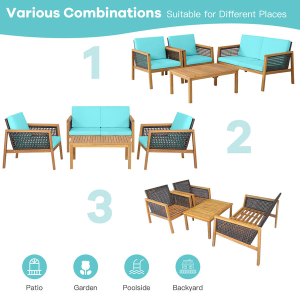 Come with 2 packages  may arrive separately <br>High quality acacia wood for steady performance and rustic touch <br>Withstand weather variations thanks to its all-weather mix of brown PE rattan <br>Bring a soft sitting experience with breathable and thic