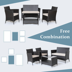 Fit outdoor environment with colorfast hand-woven mix brown PE rattan<br>Rustproof metal frame with sturdy construction for strong stability<br>Soft and thick cushions for a cozy sitting feeling<br>If you wanna clean the cushion covers  just remove them w