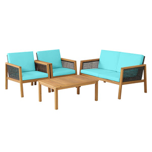 Come with 2 packages  may arrive separately <br>High quality acacia wood for steady performance and rustic touch <br>Withstand weather variations thanks to its all-weather mix of brown PE rattan <br>Bring a soft sitting experience with breathable and thic
