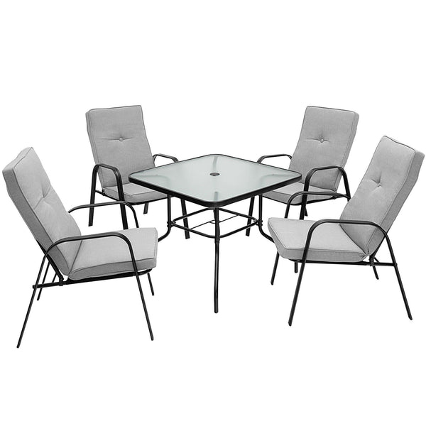 These four comfortable patio dining chairs will be fabulous additions to your outdoor relaxing space. Â  With high backrests and curved armrests  the ergonomic chairs will provide you with pleasant sitting experience. The non-slip high-back cushions with 