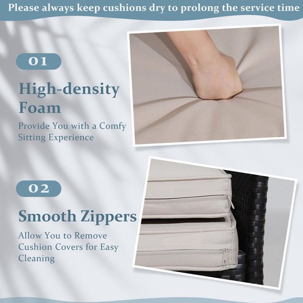 Fit outdoor environment with colorfast hand-woven mix brown PE rattan<br>Rustproof metal frame with sturdy construction for strong stability<br>Soft and thick cushions for a cozy sitting feeling<br>If you wanna clean the cushion covers  just remove them w
