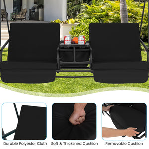 Simple assembly required.<br>Double the happiness with 2-seat design<br>Reinforced structure with anti-slip feet provide excellent stability<br>High density back and seat cushions with straps for better support<br>The heavy-duty spring hooks ensure smooth