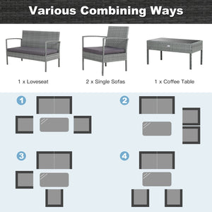 The well-woven rattan of this patio conversation set not only adds a piece of elegance  but also withstands long-time outdoor use. Â  And the heavy-duty steel frame ensures strong weight capacity and high stability. Other than that  both the loveseat and 