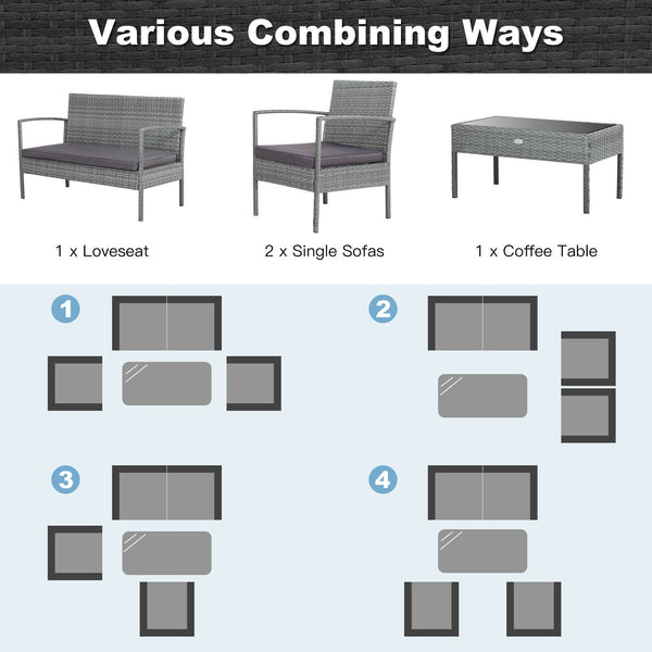 The well-woven rattan of this patio conversation set not only adds a piece of elegance  but also withstands long-time outdoor use. Â  And the heavy-duty steel frame ensures strong weight capacity and high stability. Other than that  both the loveseat and 