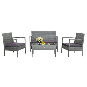 The well-woven rattan of this patio conversation set not only adds a piece of elegance  but also withstands long-time outdoor use. Â  And the heavy-duty steel frame ensures strong weight capacity and high stability. Other than that  both the loveseat and 