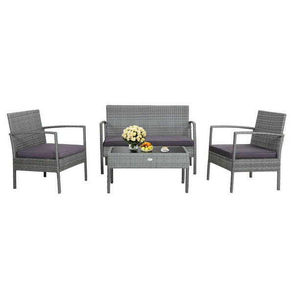 The well-woven rattan of this patio conversation set not only adds a piece of elegance  but also withstands long-time outdoor use. Â  And the heavy-duty steel frame ensures strong weight capacity and high stability. Other than that  both the loveseat and 
