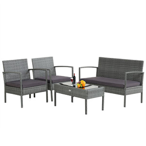 The well-woven rattan of this patio conversation set not only adds a piece of elegance  but also withstands long-time outdoor use. Â  And the heavy-duty steel frame ensures strong weight capacity and high stability. Other than that  both the loveseat and 