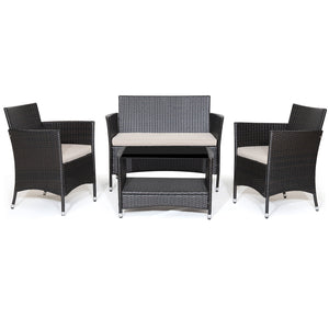 Fit outdoor environment with colorfast hand-woven mix brown PE rattan<br>Rustproof metal frame with sturdy construction for strong stability<br>Soft and thick cushions for a cozy sitting feeling<br>If you wanna clean the cushion covers  just remove them w