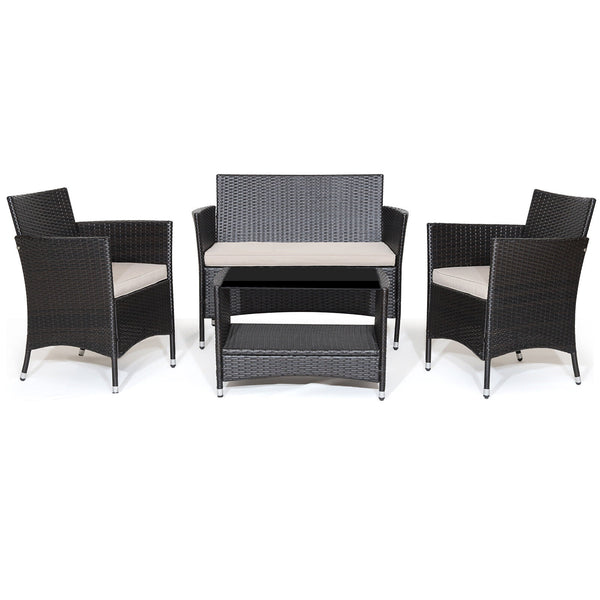 Fit outdoor environment with colorfast hand-woven mix brown PE rattan<br>Rustproof metal frame with sturdy construction for strong stability<br>Soft and thick cushions for a cozy sitting feeling<br>If you wanna clean the cushion covers  just remove them w