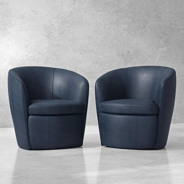 Barolo - Vintage Navy 100% Italian Leather Swivel Club Chair Two Pack