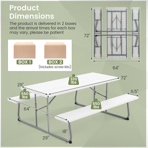 The HDPE tabletop ensures exceptional strength and good weather resistance<br>Features a waterproof surface for easy cleaning  easy to maintain with a damp cloth<br>The 183 cm/6 ft spacious HDPE tabletop provides enough area for food  drinks  and other es