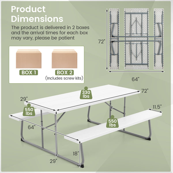 The HDPE tabletop ensures exceptional strength and good weather resistance<br>Features a waterproof surface for easy cleaning  easy to maintain with a damp cloth<br>The 183 cm/6 ft spacious HDPE tabletop provides enough area for food  drinks  and other es