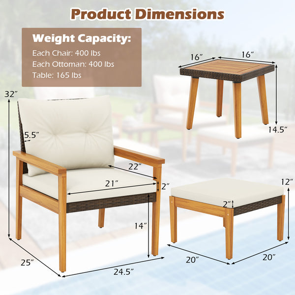 Made of premium PE rattan for long-lasting elegance<br>Crafted with high-quality acacia wood for high stability<br>X-shaped reinforced metal frame under the seat for stronger support<br>Ergonomic backrest makes you more relaxed<br>Soft and elastic cushion
