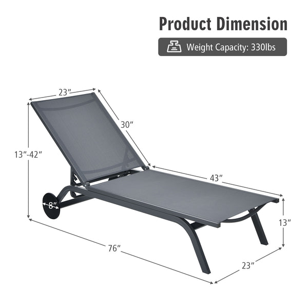 Are you looking for a chaise lounge to take a nap on the balcony  backyard or garden? Come and check out this adjustable lounge chair! Â  The adjustable backrest of chaise lounge with six positions will satisfy your different needs of reading  lying and s