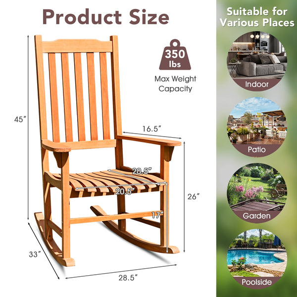 This patio rocking chair can bring a brand new experience to your miniature garden! Â  The image of you is drinking a cup of tea and appreciating your flowers lying on the outdoor rocking chair. This rocking chair is designed with a contoured slatted seat