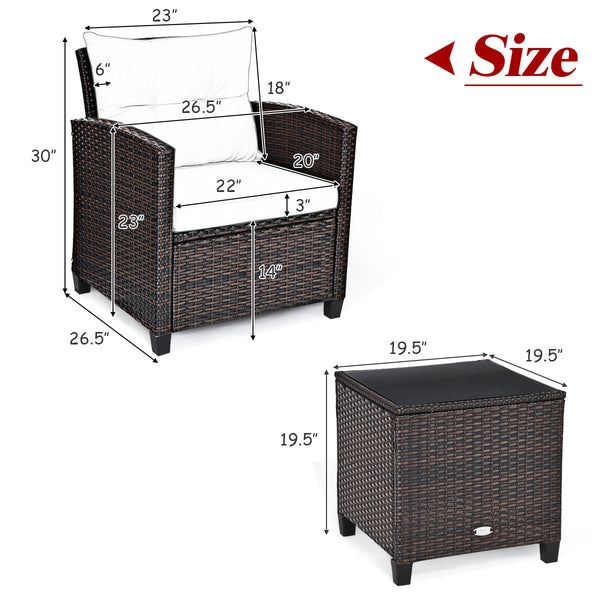 The strong and sturdy steel frame ensures the sturdiness of the set<br>Hand-woven rattan can withstand moderate rain or wind in outdoor<br>A wide armrest in suitable height is good for supporting and relaxing your arm<br>Thick and soft cushion with a high