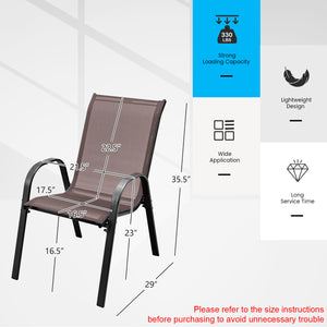 Stackable design for space-saving<br>Lightweight structure for easy movement<br>Fit your body curve perfectly with incline backrest and wide seat<br>Ergonomic armrest for arm relaxation<br>High-quality fabric for breathability and fast drying<br>Hold up t