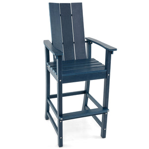 Bar height ardirondack chair matches most outdoor bar tables and counters<br>Ergonomically designed high back chair for maximum seating comfort<br>Reinforced back frame for reliable usage<br>Wide armrests to relax your arms<br>Built-in footrest to provide