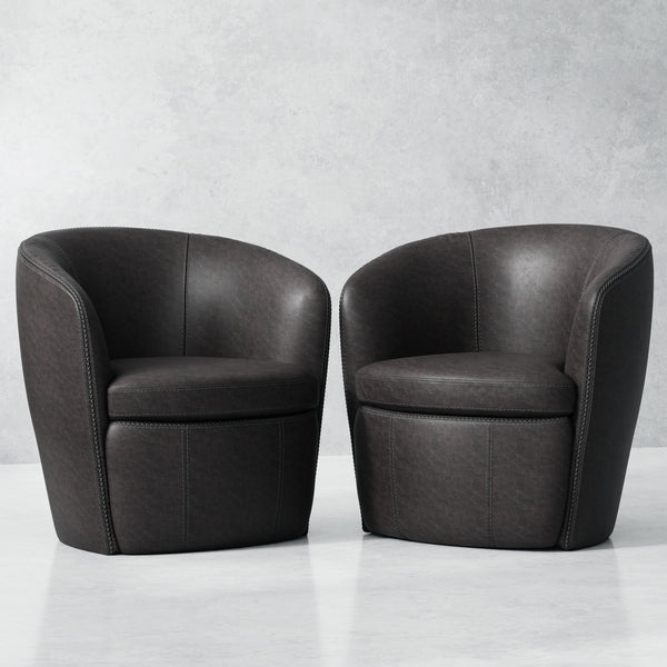 Barolo - Vintage Slate 100% Italian Leather Swivel Club Chair Two Pack