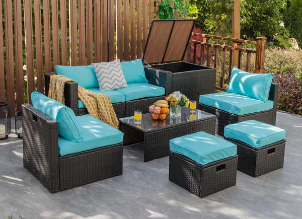 8-piece seat for more creative combinations Fetch different belongings with ease because of the practical coffee table Sturdier and safer to use with high quality tempered glass tabletop Soft and thick cushions for ultimate coziness Hold the ottomans' cus