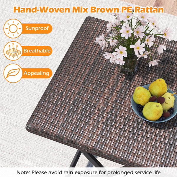 Premium mixed brown PE rattan for long-lasting elegance<br>Quick-folding design saves space and eases storage<br>Light weight allows effortless carrying and moving<br>Reinforced metal frame provides excellent stability<br>Firm crossbars and X-shaped struc