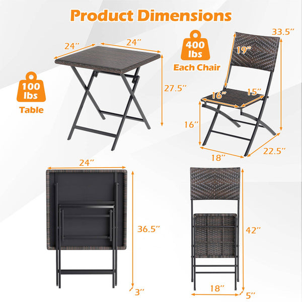 Premium mixed brown PE rattan for long-lasting elegance<br>Quick-folding design saves space and eases storage<br>Light weight allows effortless carrying and moving<br>Reinforced metal frame provides excellent stability<br>Firm crossbars and X-shaped struc