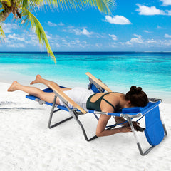 3-in-1 design: suitable for full flat sunbathing  lounging  or sitting<br>The face and arm holes allow for reading books or playing mobile while sunbathing<br>Comes with a detachable pillow  a footrest  and wood armrests for enhanced comfort<br>Equipped w