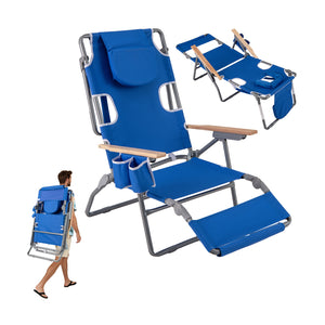 3-in-1 design: suitable for full flat sunbathing  lounging  or sitting<br>The face and arm holes allow for reading books or playing mobile while sunbathing<br>Comes with a detachable pillow  a footrest  and wood armrests for enhanced comfort<br>Equipped w