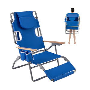 3-in-1 design: suitable for full flat sunbathing  lounging  or sitting<br>The face and arm holes allow for reading books or playing mobile while sunbathing<br>Comes with a detachable pillow  a footrest  and wood armrests for enhanced comfort<br>Equipped w