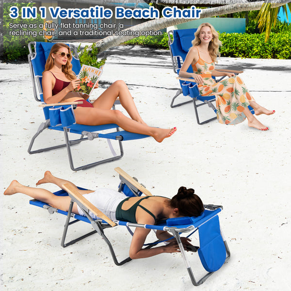 3-in-1 design: suitable for full flat sunbathing  lounging  or sitting<br>The face and arm holes allow for reading books or playing mobile while sunbathing<br>Comes with a detachable pillow  a footrest  and wood armrests for enhanced comfort<br>Equipped w