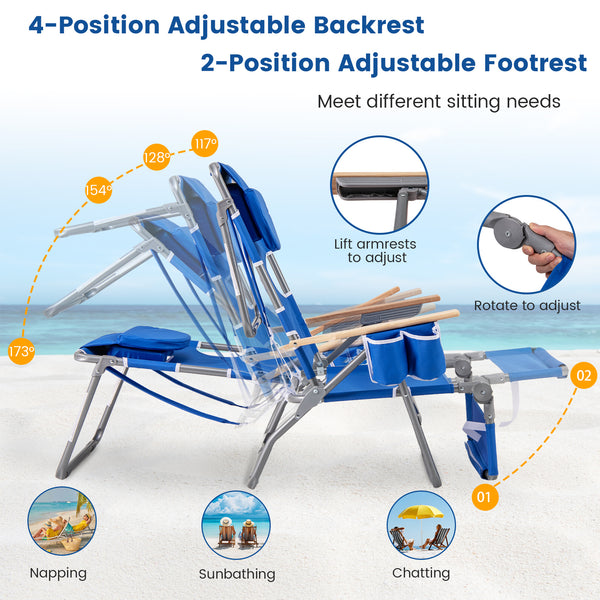3-in-1 design: suitable for full flat sunbathing  lounging  or sitting<br>The face and arm holes allow for reading books or playing mobile while sunbathing<br>Comes with a detachable pillow  a footrest  and wood armrests for enhanced comfort<br>Equipped w