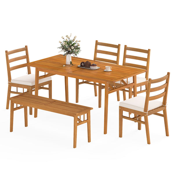 High-quality acacia wood brings natural beauty and splinter-free comfort<br>Curved chairs cradle spines  so long meals stay cozy Â <br>Make you feel cozier thanks to the cushioned seat<br>The fixing ties prevent cushions from slipping off<br>Removable cus