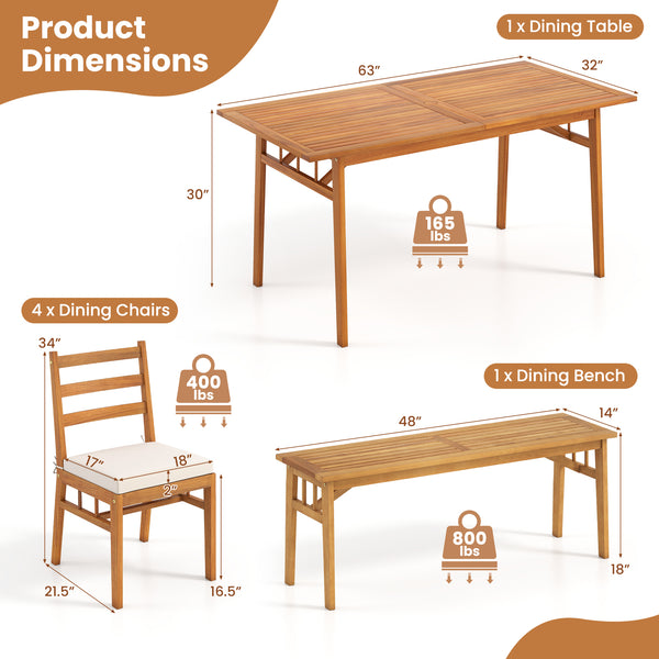 High-quality acacia wood brings natural beauty and splinter-free comfort<br>Curved chairs cradle spines  so long meals stay cozy Â <br>Make you feel cozier thanks to the cushioned seat<br>The fixing ties prevent cushions from slipping off<br>Removable cus