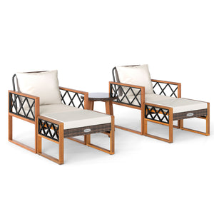 Â Sun-protective and hand-woven PE rattan for durability and elegance<br>Â The solid acacia wood frame provides reliable support because it is sturdy<br>Â Sturdy metal supports ensure stability for long-lasting use<br>Â Ottomans serve as footrests or extr