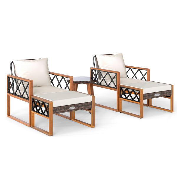 Â Sun-protective and hand-woven PE rattan for durability and elegance<br>Â The solid acacia wood frame provides reliable support because it is sturdy<br>Â Sturdy metal supports ensure stability for long-lasting use<br>Â Ottomans serve as footrests or extr