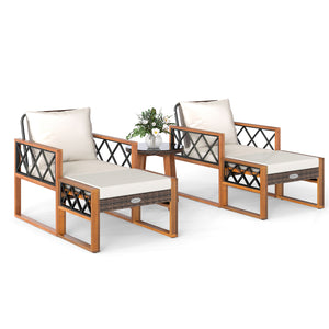 Â Sun-protective and hand-woven PE rattan for durability and elegance<br>Â The solid acacia wood frame provides reliable support because it is sturdy<br>Â Sturdy metal supports ensure stability for long-lasting use<br>Â Ottomans serve as footrests or extr