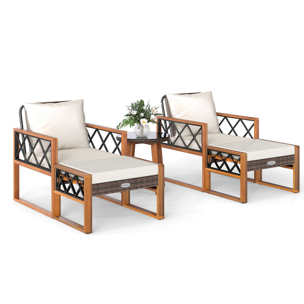 Â Sun-protective and hand-woven PE rattan for durability and elegance<br>Â The solid acacia wood frame provides reliable support because it is sturdy<br>Â Sturdy metal supports ensure stability for long-lasting use<br>Â Ottomans serve as footrests or extr