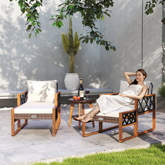 Â Sun-protective and hand-woven PE rattan for durability and elegance<br>Â The solid acacia wood frame provides reliable support because it is sturdy<br>Â Sturdy metal supports ensure stability for long-lasting use<br>Â Ottomans serve as footrests or extr