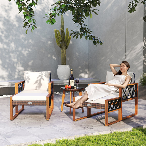 Â Sun-protective and hand-woven PE rattan for durability and elegance<br>Â The solid acacia wood frame provides reliable support because it is sturdy<br>Â Sturdy metal supports ensure stability for long-lasting use<br>Â Ottomans serve as footrests or extr