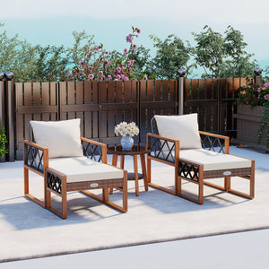 Â Sun-protective and hand-woven PE rattan for durability and elegance<br>Â The solid acacia wood frame provides reliable support because it is sturdy<br>Â Sturdy metal supports ensure stability for long-lasting use<br>Â Ottomans serve as footrests or extr