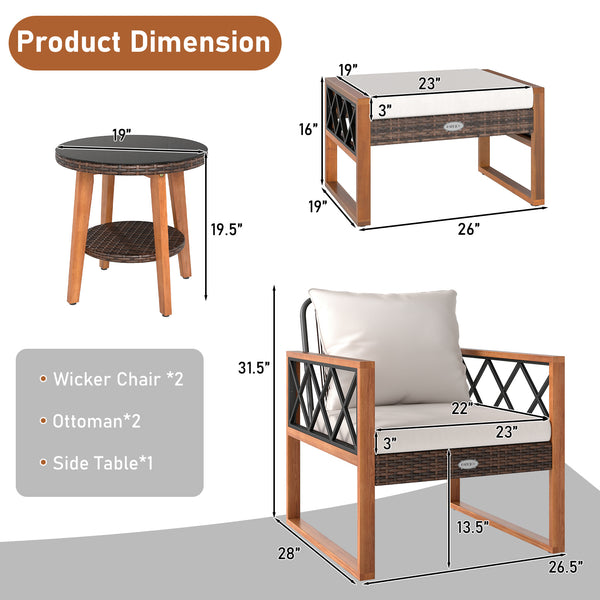 Â Sun-protective and hand-woven PE rattan for durability and elegance<br>Â The solid acacia wood frame provides reliable support because it is sturdy<br>Â Sturdy metal supports ensure stability for long-lasting use<br>Â Ottomans serve as footrests or extr