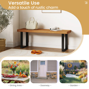 63â€ table and 2 long bench can comfortably accommodate 4 people<br>Acacia wood frame is solid and not easy to deform<br>Versatile bench can also serve as a shoe bench or plant stand<br>2" thickened wood board ensures the bench to hold up to 800 lbs<br>U