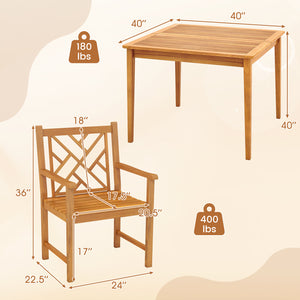 Built to comfortably accommodate 4 people  ideal for cozy get-togethers Crafted from solid acacia wood with a smooth  splinter-free finish for reliable support Ergonomically angled backrest and roomy seat provide lasting comfort Gently curved armrests pro