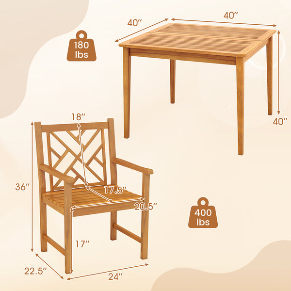 Built to comfortably accommodate 4 people  ideal for cozy get-togethers Crafted from solid acacia wood with a smooth  splinter-free finish for reliable support Ergonomically angled backrest and roomy seat provide lasting comfort Gently curved armrests pro