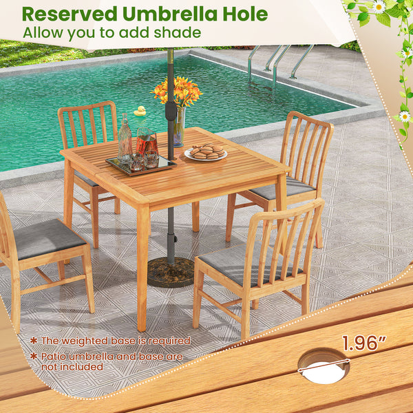 Built to comfortably accommodate 4 people  ideal for cozy get-togethers Crafted from solid acacia wood with a smooth  splinter-free finish for reliable support Ergonomically angled backrest and roomy seat provide lasting comfort Gently curved armrests pro