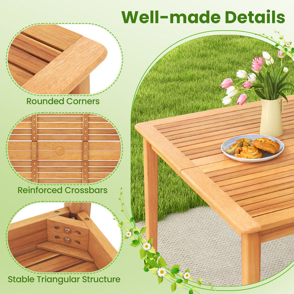Built to comfortably accommodate 4 people  ideal for cozy get-togethers Crafted from solid acacia wood with a smooth  splinter-free finish for reliable support Ergonomically angled backrest and roomy seat provide lasting comfort Gently curved armrests pro